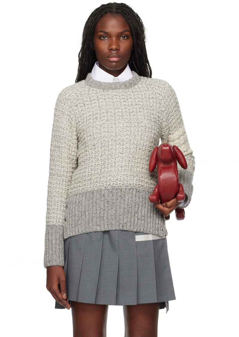 Thom Browne Gray Tuck Stitch 4-Bar Stripe Sweater