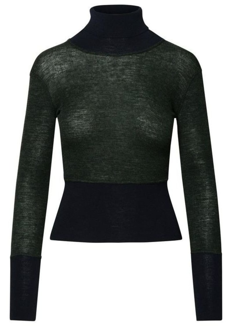 THOM BROWNE Green and black wool turtleneck sweater