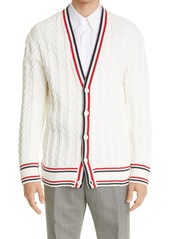 Thom Browne Heritage Relaxed Fit RWB Cable Cotton Cardigan