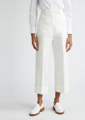 Thom Browne High Waist Straight Leg Cotton Canvas Crop Pants