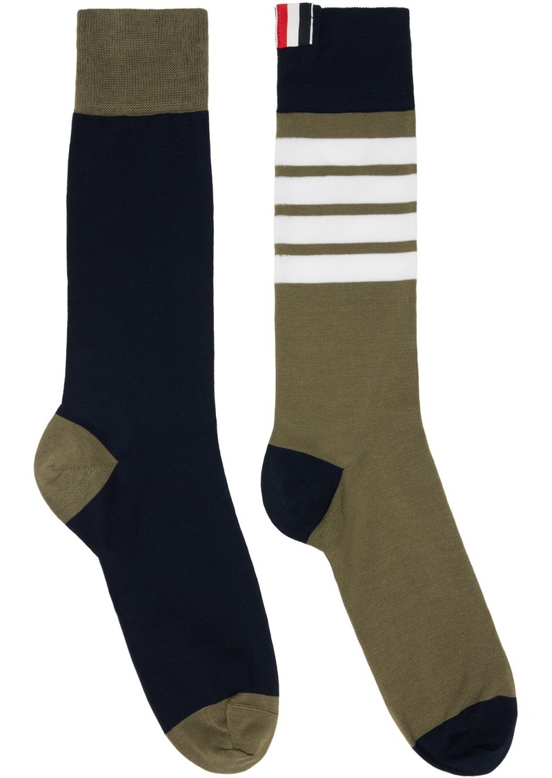 Thom Browne Khaki & Navy Funmix 4-Bar Socks