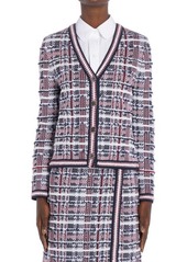 Thom Browne Madras Plaid V-Neck Cardigan in Red White Blue at Nordstrom