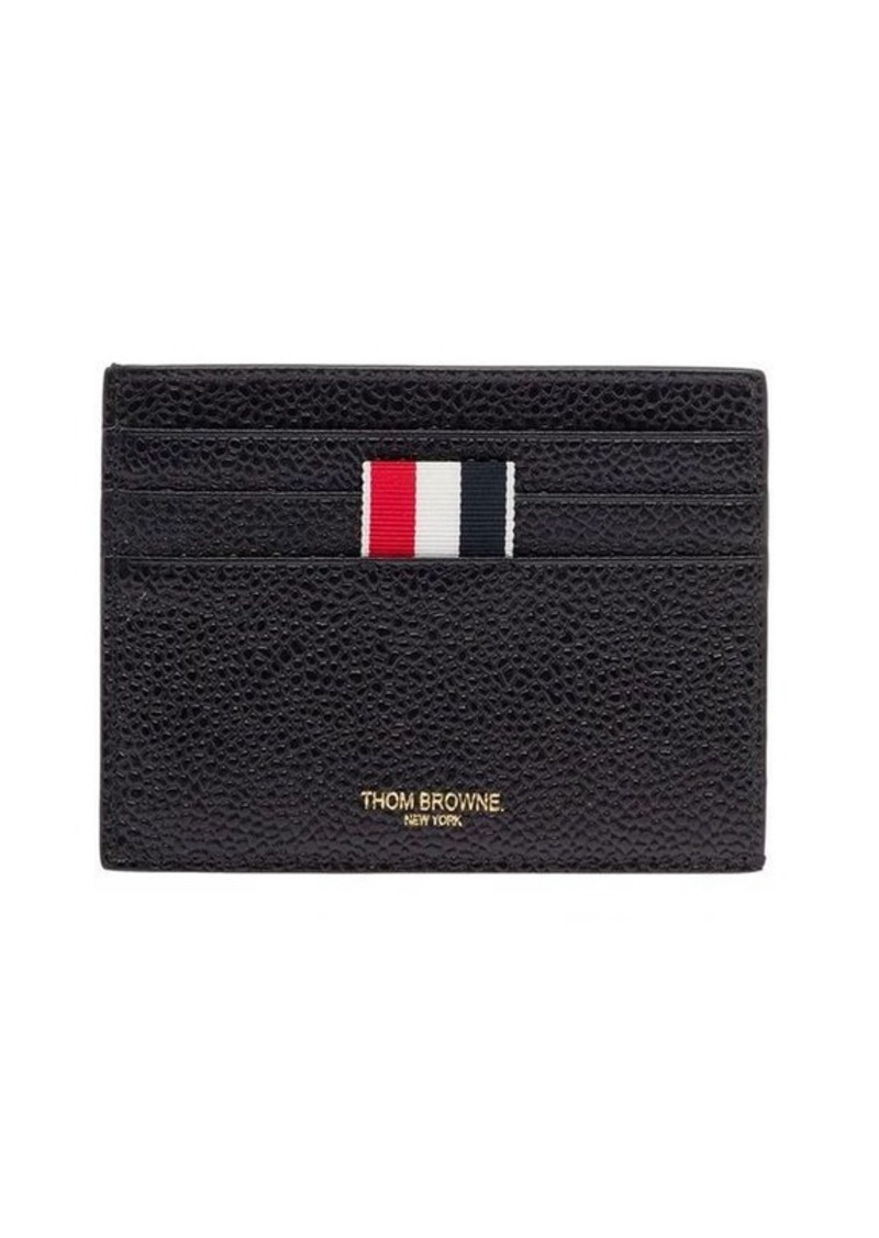 Thom Browne Man's Black Leather Card Holder with  Logo