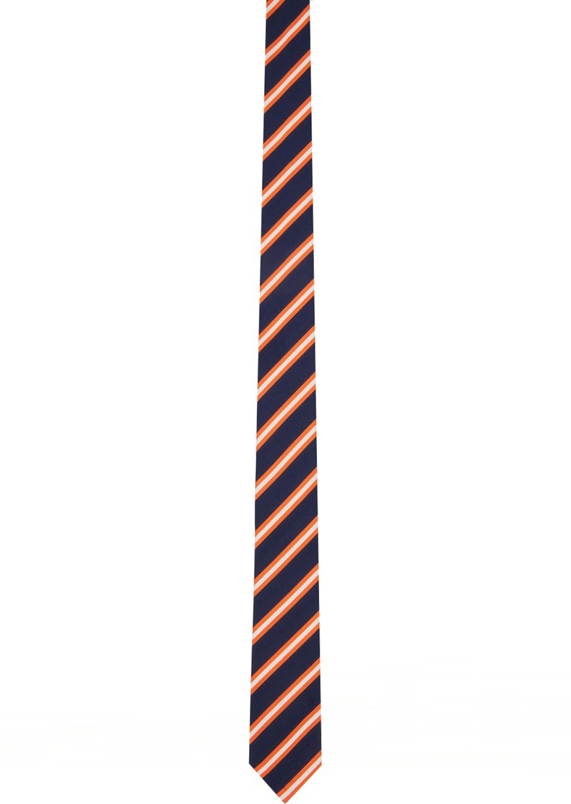Thom Browne Navy & Orange Striped Neck Tie