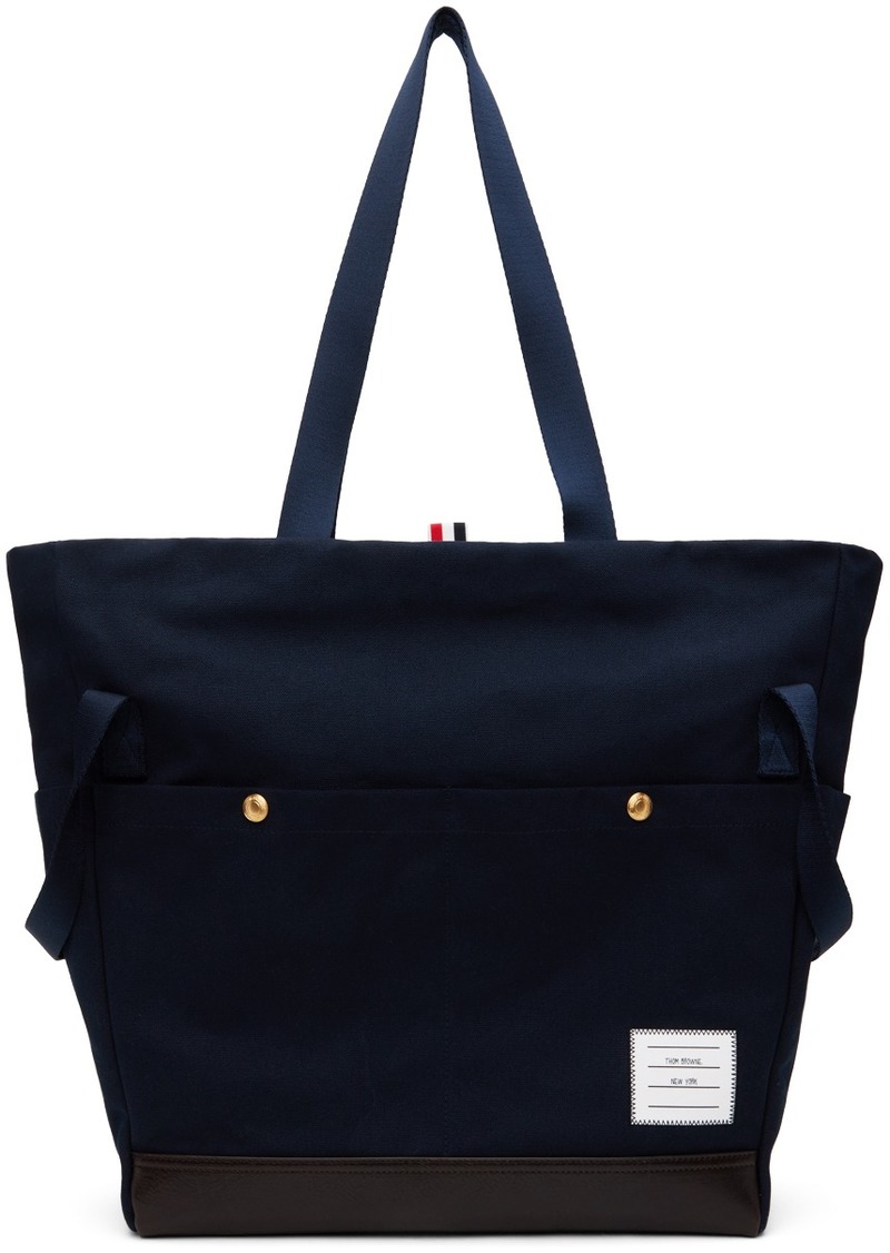 Thom Browne Navy Cotton Canvas Snap Pocket Tote