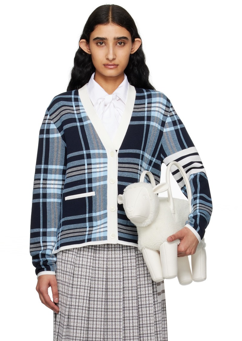 Thom Browne Navy Tartan Cardigan