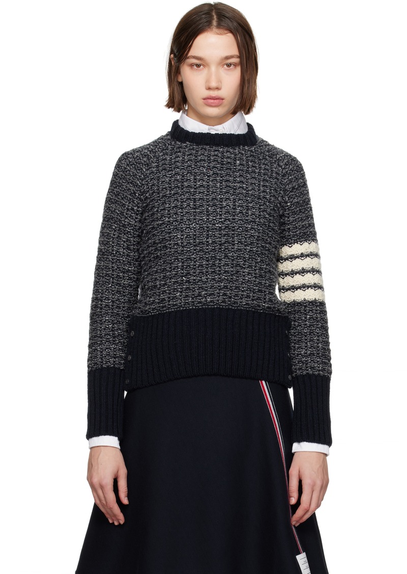 Thom Browne Navy Tuck Stitch Raglan 4-Bar Sweater