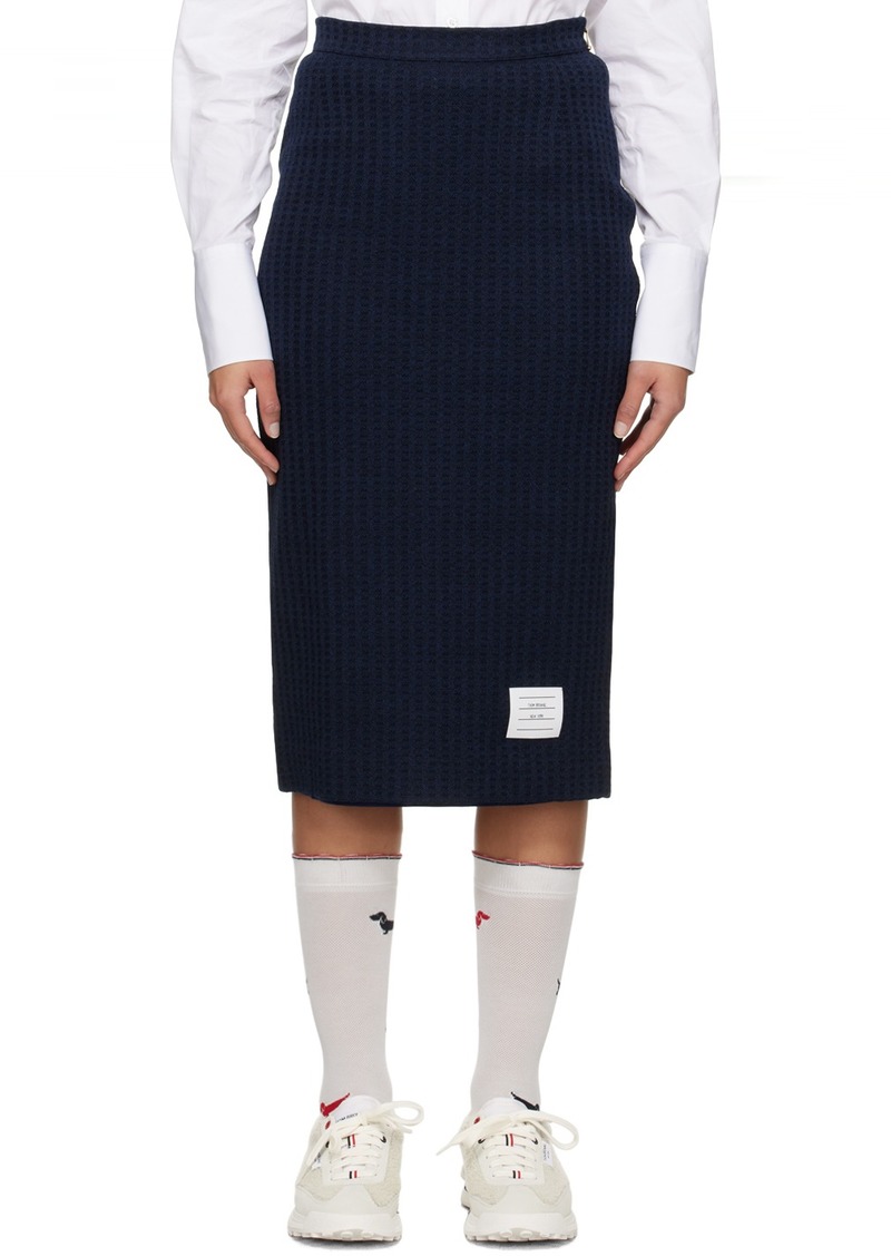 Thom Browne Navy Waffle Midi Skirt