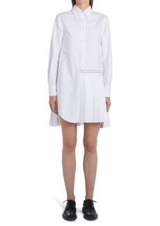 Thom Browne Oxford Half Pleated Long Sleeve Shirtdress in White at Nordstrom