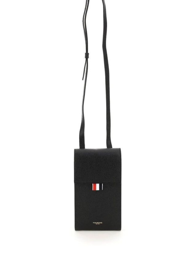 Thom browne pebble grain leather phone holder with strap