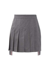 Thom Browne Pleated dipped-hem wool-fresco mini suit skirt