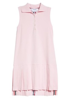 Thom Browne Pleated High-Low Cotton Polo Dress in Light Pink at Nordstrom