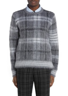 Thom Browne Relaxed Fit Tartan Jacquard Mohair & Wool Blend Sweater