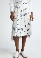 Thom Browne Rose Print Pleated Silk Twill Skirt