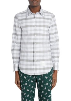 Thom Browne Straight Fit Plaid Cotton Button-Down Shirt