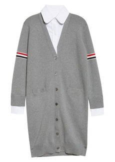 Thom Browne Stripe Detail Cotton Cardigan Shirtdress in Light Grey at Nordstrom
