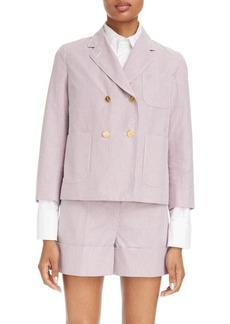 Thom Browne Unconstructed Fit Stripe Crop Double Breasted Blazer