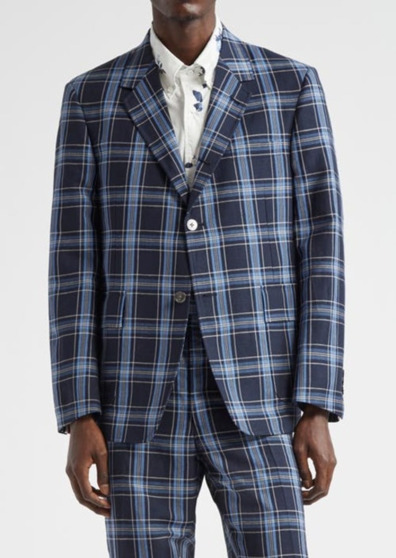 Thom Browne Unstructured Straight Fit Plaid Cotton Sport Coat