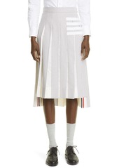 Women's Thom Browne 4-Bar Pleated High/low Seersucker Skirt