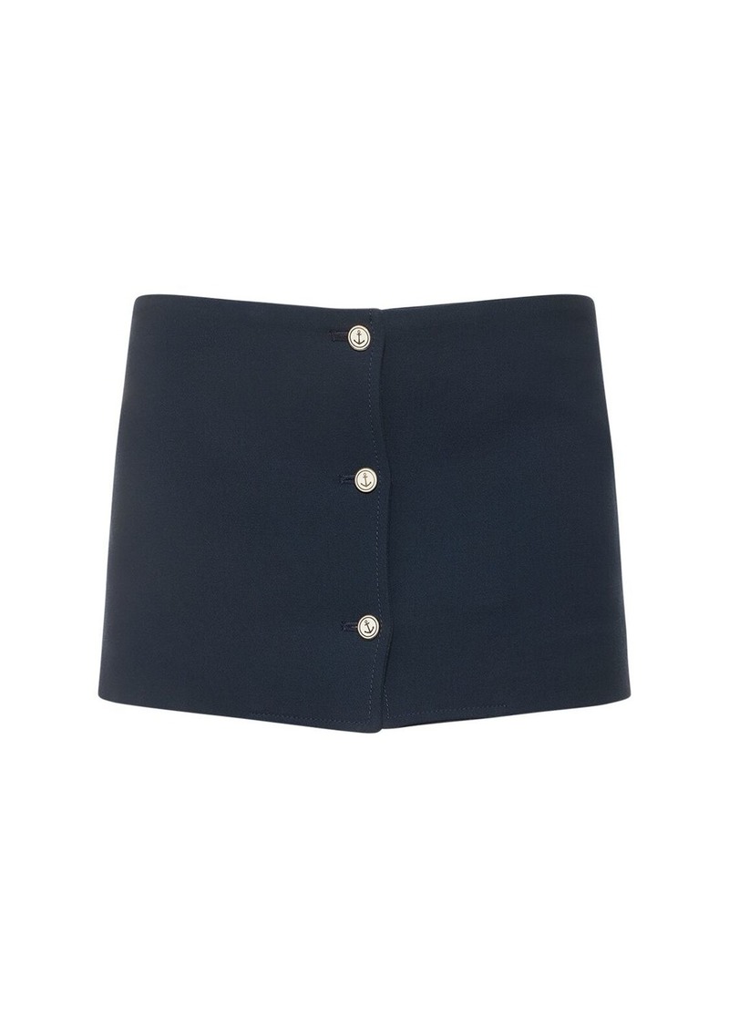 Thom Browne Wool Crepe Low Rise Mini Skirt W/buttons
