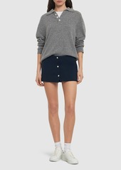 Thom Browne Wool Crepe Low Rise Mini Skirt W/buttons