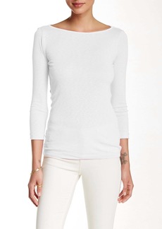 Three Dots Boatneck 3/4 Length Sleeve Tee In White