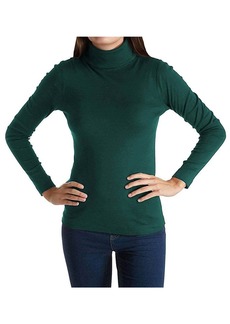 Three Dots Heritage Rib Diane Turtleneck Long Tight Shirt In Dark Malachite Green