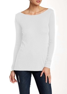Three Dots Long Sleeve Cowl Back Tee In White