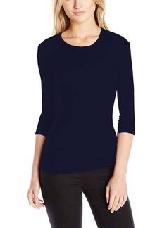 Three Dots Long Sleeve Crew Neck Tee In Eclipse