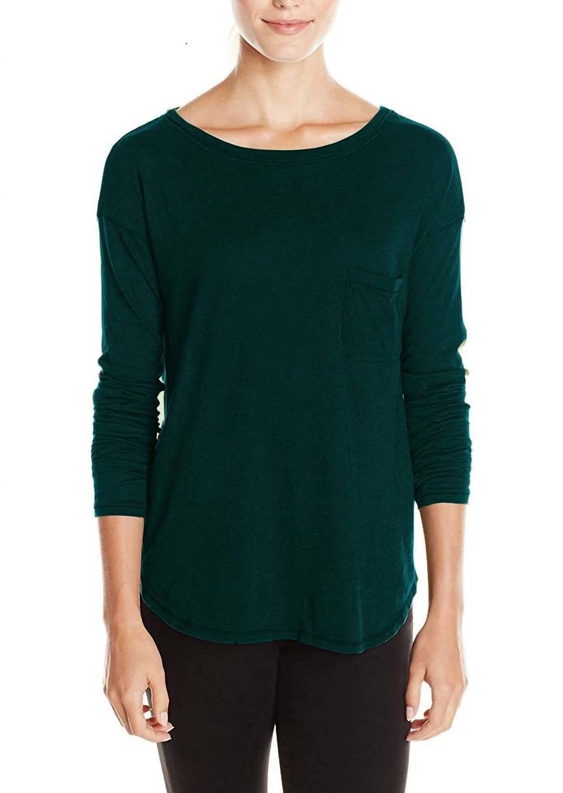 Three Dots Long Sleeve Pocket Tee In Teal