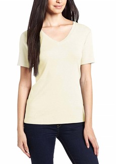 Three Dots Short Sleeve Mid-V Neck Tee In Off White