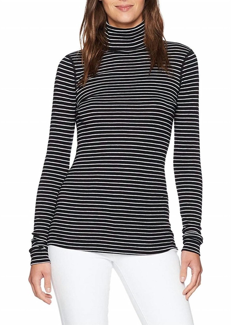 Three Dots Tahoe Stripe L/s Turtleneck Tight Short Shirt In Black/granite