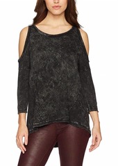 Three Dots Thermal Cold Shoulder Loose Mid Shirt In Black