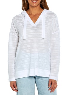 Three Dots Stripe Textured Hacci Pullover Hoodie in White at Nordstrom Rack