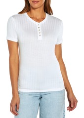 Three Dots Textured Stripe Short Sleeve Henley T-Shirt in White at Nordstrom Rack