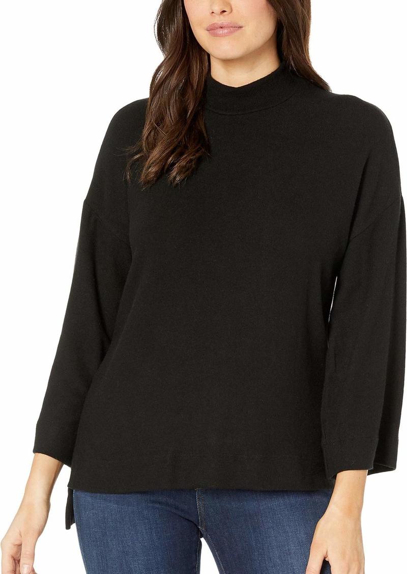 Three Dots Womens Brushed Sweater High Low Mock Neck