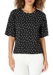 Three Dots Women's CS1575 Painted DOT Jersey Cropped TEE Black/White