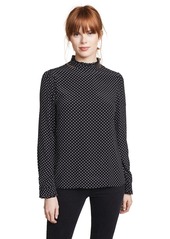 Three Dots Women's DC2684 dot Printed Crepe Ruffle Mock Neck top  Extra Large