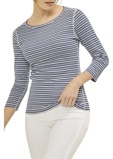 Three Dots womens Essential Heritage 3/4 Sleeve British Striped Tee T Shirt   US