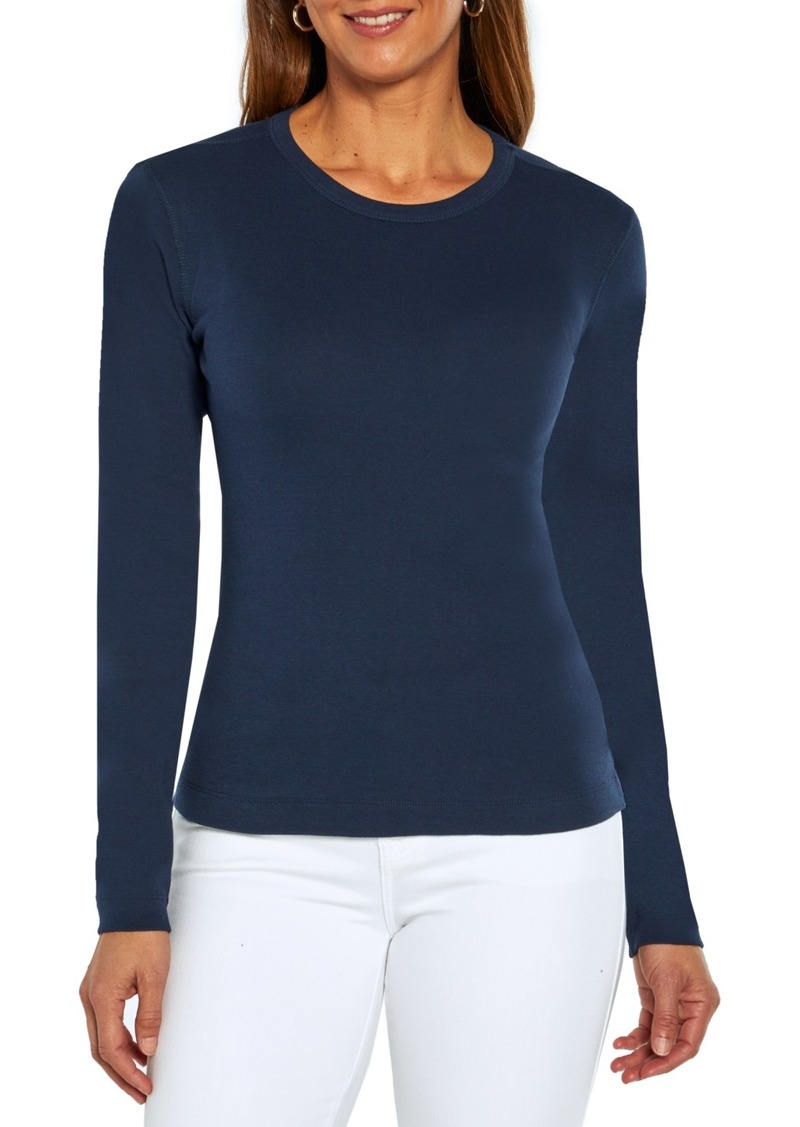 Three Dots Women's Long-Sleeve Crewneck T-Shirt - Navy