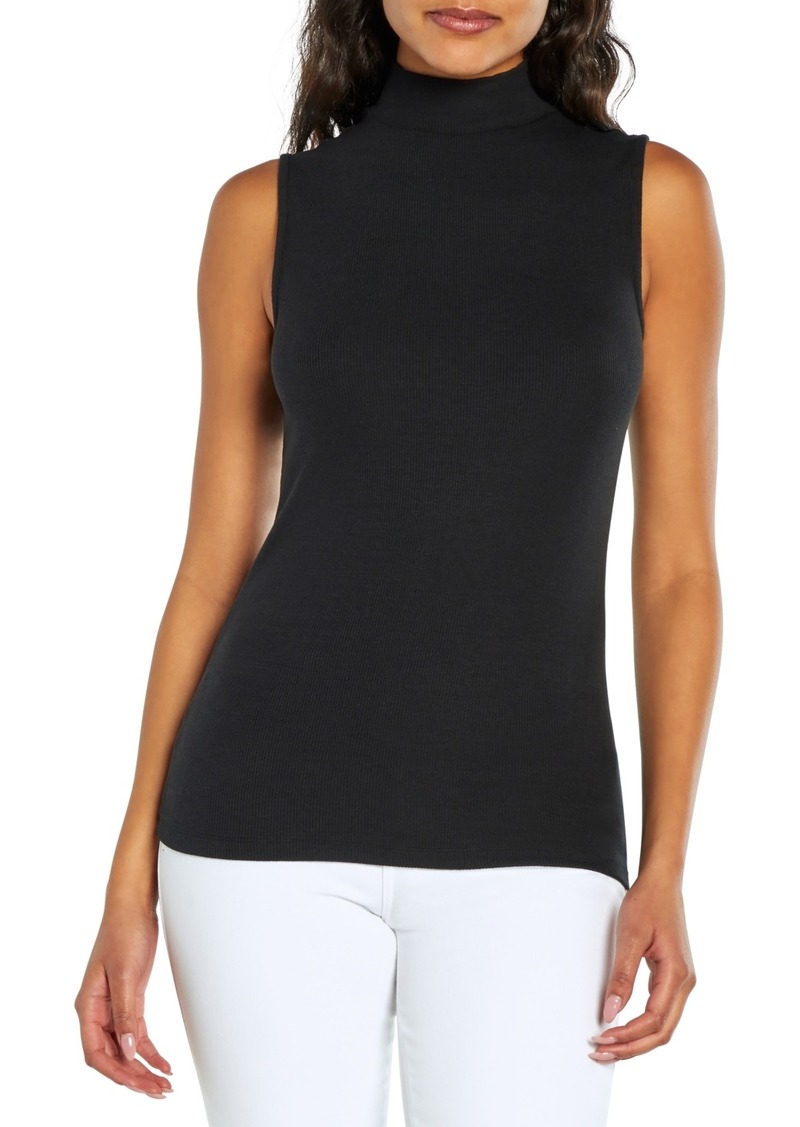 Three Dots Women's Ribbed Mock-Neck Tank Top - Black Beau