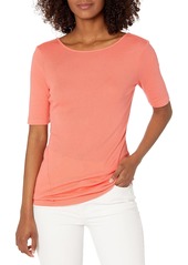 Three Dots Women's Short Sleeve Boatneck Tee with V Back