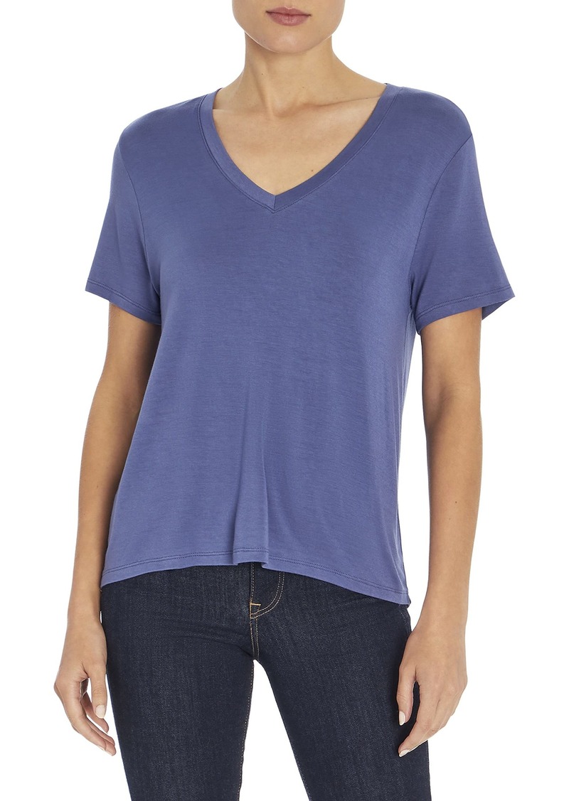 Three Dots Women's Short Sleeve Drapey V-Neck T-Shirt