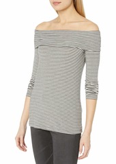 Three Dots Women's Stripe Off Shoulder French Terry Tee  L