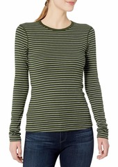 Three Dots Women's Tahoe Stripe Christy Crewneck Tight Long Shirt
