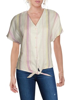 Three Dots Womens Short Sleeves Tie Front Button-Down Top