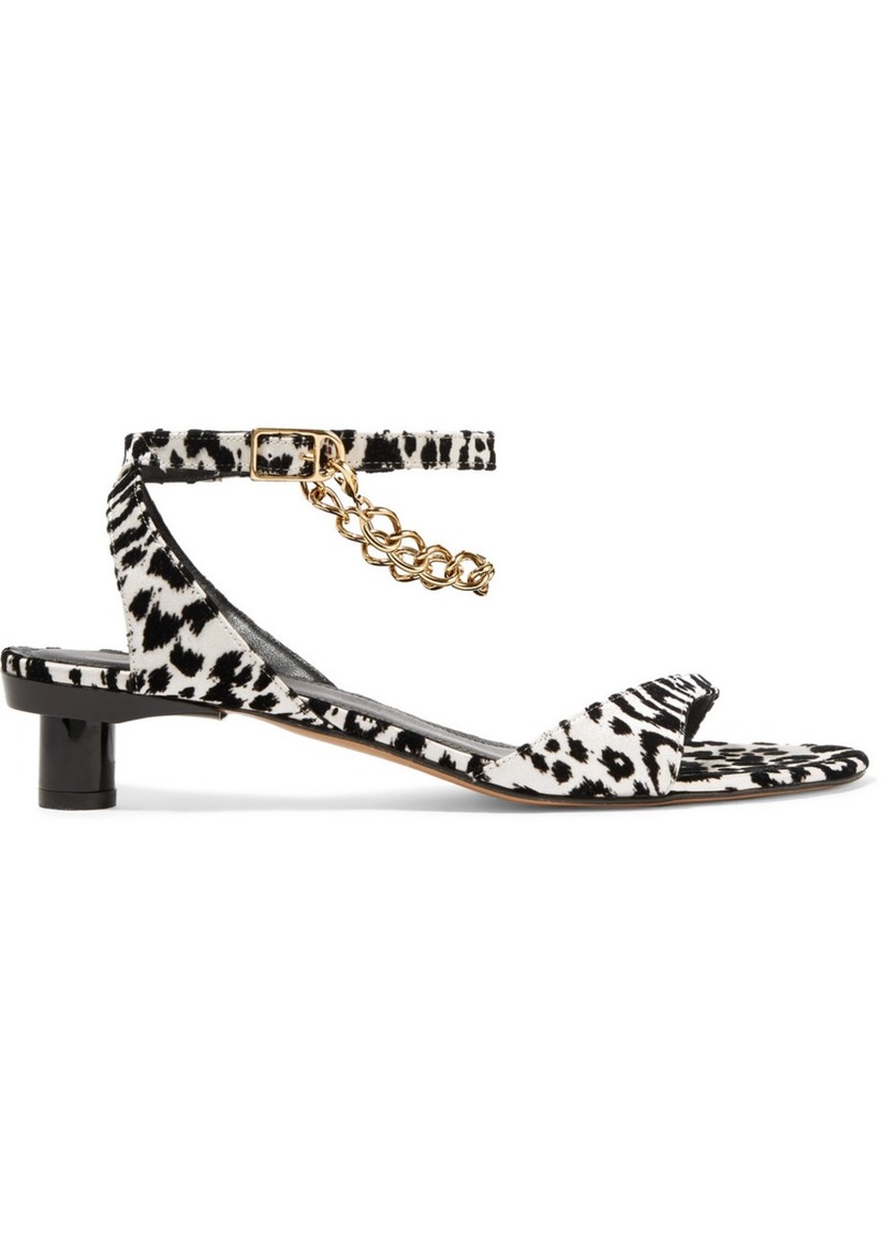 Nathan Chain-embellished Leopard-flocked Satin Sandals