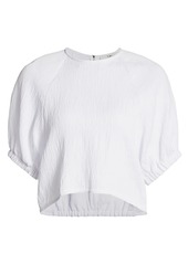 Tibi Plisse Puff-Sleeve Cropped T-Shirt
