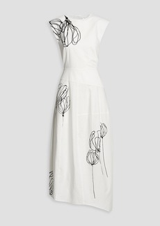 Tibi - Asymmetric printed cotton-poplin midi dress - White - US 0