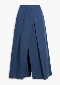 Tibi - Pleated skirt-effect cotton and linen-blend sateen culottes - Blue - US 6